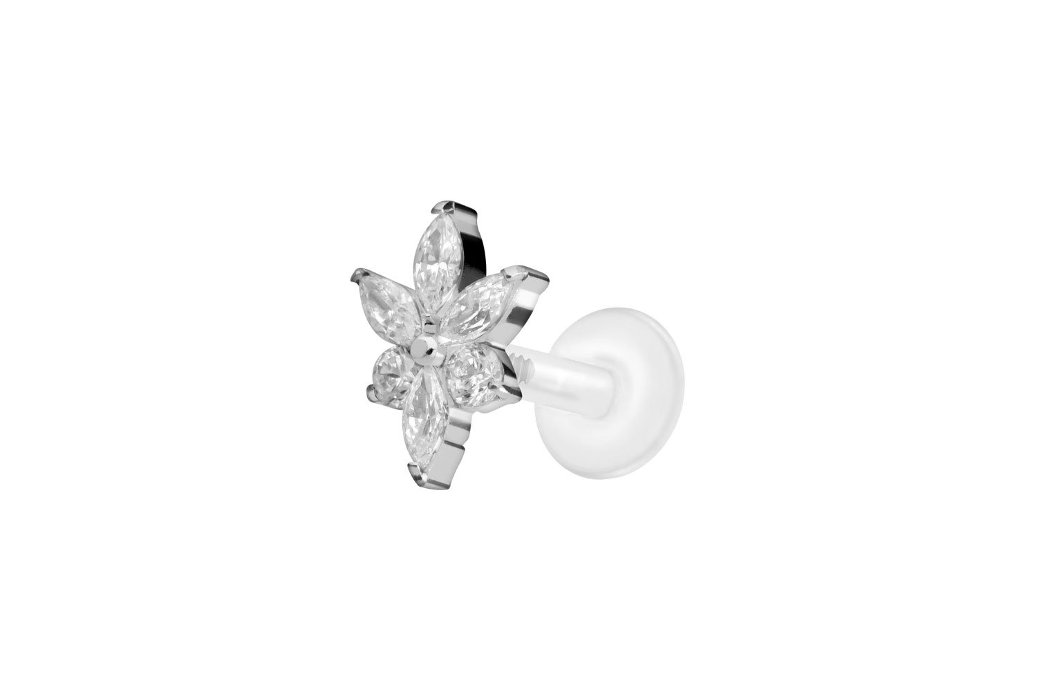 PTFE Labret Piercing mit Innengewinde + Titan-Aufsatz KRISTALLBLUME